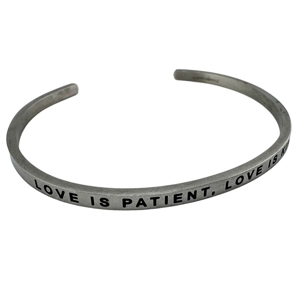 MantraBand Christian Bible Quote Love Is Patient Engraved Silver Tone 6.75" Cuff